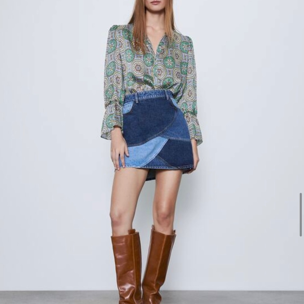 Zara Patchwork Denim Skirt Small